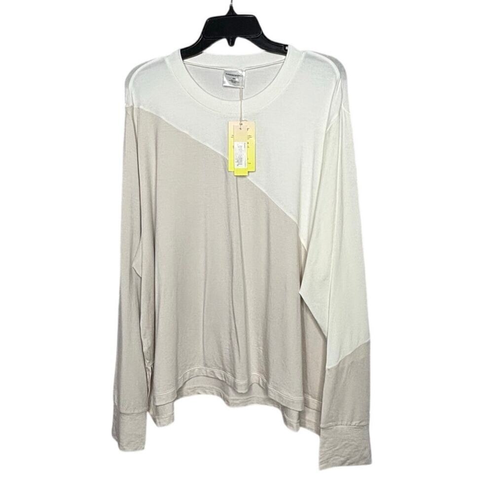 Summersalt Ivory & Tan Long Sleeve Colorblock Crew Neck Top Size 1XL New